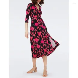 Casual Dresses Women 2024 Spring And Summer Printed Wrap V-Neck Elegant Dress