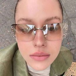 Y2k Rectangle Rimless Rhinestone Futuristic White Lunettes De Soleil Femmes Classes Et Chics 2023 Women Ladies Sunglasses 2024