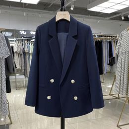 Women's Suits Fashion Double Breasted Navy Suit Jackets Feminine Spring Autumn Blazers Coats For Women Clothing 2024 Work Clothes Jp824