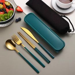 Flatware Sets 4Pcs Tableware Set Portable Cutlery Dinnerware Stainless Steel Knife Fork Spoon Stick Travel With Box