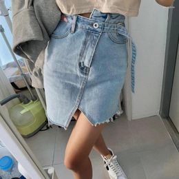 Skirts Stylish Chic Women Irregular Pencil Jeans Spring Summer Casual High Waist Pockets Ladies Denim Mini