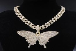 Big size Butterfly pendant charm 12mm bubble miami curb cuban chain hip hop necklace rapper gift rock men women Jewellery golden1944797