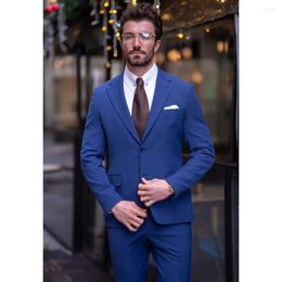 Men's Suits 2024 Blue For Men Single Breasted Slim Fit Regular Length Notch Lapel Blazer Chic 2 Piece Smart Casual Business Clothing