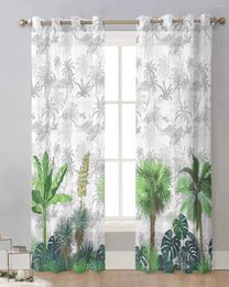 Curtain Summer Hand Drawn Tropical Plants Sheer Curtains For Living Room Window Transparent Voile Tulle Cortinas Drapes Home Decor