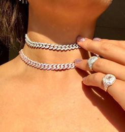 Chains Iced Out Hiphip Bling 5A Cubic Zirconia Paved Miami Cuban Link Chain Choker Necklaces For Women Fashion Adjustable Party Je2819447