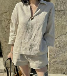 Women's Tracksuits Sets Summer Luxury Casual High Quality Linen Shirt Blouse With Shorts Pants Suits For Female 2024 Gdnz 4.24