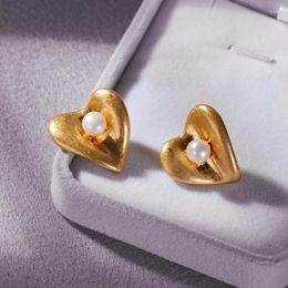 Stud Earrings Trendy Vintage Earring 925 Sterling Silver Heart Pearl Female Fashion 18K Gold Plated 2024 Christmas Gift