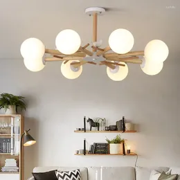 Chandeliers LED Chandelier Lighting For Living Room Modern With Birds Wooden Lustres Foyer Hanging Glass Lustre