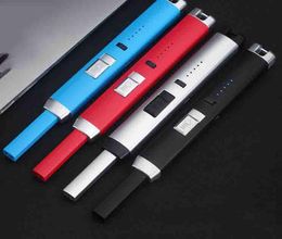 USB Electronic Kitchen Lighter 10 Colours Electric Rechargeable Windproof Metal Long Arc Cigarette Ignition Lighters Igniter Power 2542107