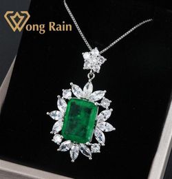Wong Rain Vintage 100 925 Sterling Silver Created Moissanite Emerald Gemstone Wedding Pendent Necklace Fine Jewellery Whole LJ201006473627