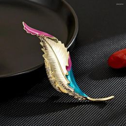 Brooches High Quality Blue Purple Enamel Feather Brooch For Women Clothes Suit Accessories Lapel Pin Jewellery Birthday Party Gifts