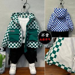 Jackets Children's Clothing Baby Boys Checkerboard Hooded Zipper Jacket 2024 Spring Autumn Boy Casual Clothes Windbreaker Plaid Top