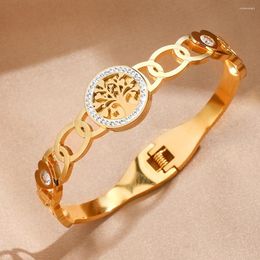 Bangle 2024 Women's Simple Round Bracelet High-end Hollow Gold-plated Tree Of Life Jewellery Mother's Day Customised Gift