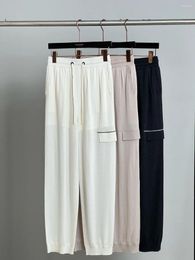 Women's Pants Naizaiga 70% Superfine Merino Wool 30% Natural Silk Elastic Band Leg Women White Beige Gray Long QWX8