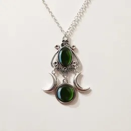 Pendant Necklaces Vintage Moon Green Cameo Necklace Women Fashion Pagan Witchcraft Jewellery Accessories Gothic Hollow Colourful Choker