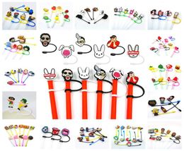 Custom bad bunny etc pattern soft silicone straw toppers accessories cover charms Reusable Splash Proof drinking dust plug decorat8636597