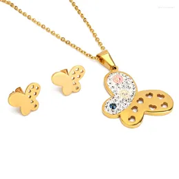 Necklace Earrings Set FairLadyHood Cute Butterfly & Stainless Steel Women Zircon For Girl Gifts