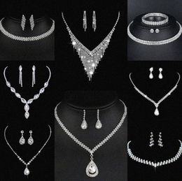 Valuable Lab Diamond Jewelry set Sterling Silver Wedding Necklace Earrings For Women Bridal Engagement Jewelry Gift a5je#