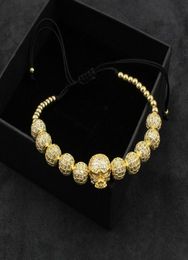New Zircon Bracelets Men Jewelry Cubic Micro Pave CZ Skull Charm 4mm Round Beads Braided Macrame Bracelet Pulseira Feminina3177570