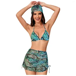 Women's Swimwear Women Personality Retro Fashion Comfortable Print Hat Four Piece Two Swimsuit For