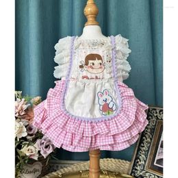 Dog Apparel Handmade Lolita Pet Clothes Cotton Cute Print Pink White Princess Dress For Small Medium Chihuahua Poodle Outerwear