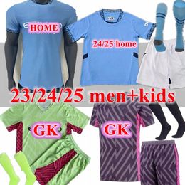 23 24 25 HAALAND soccer jerseys GREALISH STERLING MANS CITIES MAHREZ fans version GK DE BRUYNE FODEN football shirt kids kit uniform green purple goalkeeper