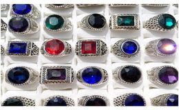 Whole 50pcs Mix Lot Antique Silver Rings Mens Womens Vintage Gemstone Jewelry Party Ring Ing Ring Ship wmtwXW luckyhat1725786