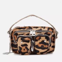 Drawstring 2024 Fashion Leopard Shoulder Bag Thick Chain Underarm Bags For Women Brand Designer Handbags And Purses Ladies Crossbody