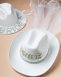 Party Favour Bachelorette Hat Bridal Crown Tulle Veil Pearl Beaded Fedora Bride Wedding Gifts Gift