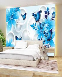 Blue lily butterfly 3D TV background wall mural 3d wallpaper 3d wall papers for tv backdrop3025185