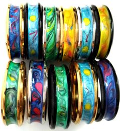 50pcs The Newest Men Women Colorful Enamel Glaze Hand Painted Porcelain Elegant Stainless Steel Ring Whole Trendy Jewelry 3557277