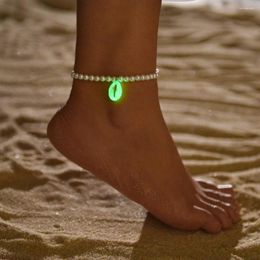 Anklets Vacation Beach Style Luminous Shell Pendant Pearl Women's Night Glow Feet Chain