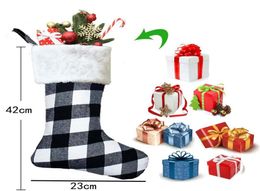 Christmas Gift Bag Christmas Door Hanging Ornaments Plaid Christmas Stocking Gift Bag6509202