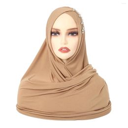 Ethnic Clothing Muslim Women Turban Instant Scarf Hijab One Piece Amira Diamonds Headscarf Full Cover Shawls Wrap Forehead Cross Bandana