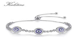 Women Evil Eye Lucky Hamsa Genuine 925 Sterling Silver Men Luxury Round Blue Eyes CZ Crystal Tennis Bracelet KLTB0147447738