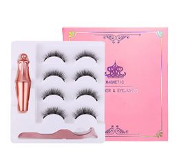 4 Pairs Set 3D Magnetic Eyelashes Eyeliner and Eyelashes Kit With Reusable No Glue Faux Mink 5 Magnets False Lashes9261873