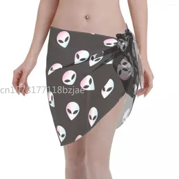 Alien Face Women Cover Up Wrap Chiffon Swimwear Pareo Sarong Beachwear Fashion Bikinis Ups Skirts Swimsuit