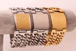 Stainless Steel High Polish Mens Lord's Prayer Bracelet Vintage Bible Bracelets Double Layer Chain Bangles Cool Jewellery Punk Pulseras7858794