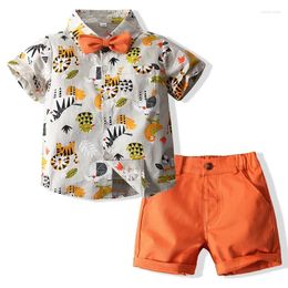 Clothing Sets Summer Boys' Two-Piece Set Children's Short-Sleeved Cartoon Small Animal Print Shirt Solid Color Pants