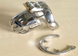 China Small Device with Anti-off Spike Ring Stainless Steel Cock Penis Cage Belt BDSM Sex toys For Men8340267