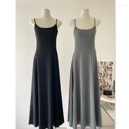 Casual Dresses BEENLE Black Grey Simple Camisole Slimming U Collar Summer Elegant Long Suspender Dress Female Korean Fashion Skirt