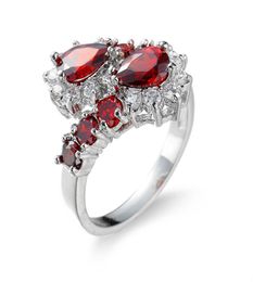 Red Ruby CZ Gem White Gold Filled Wedding Engagement Party Band Finger Ring Sz6104805913