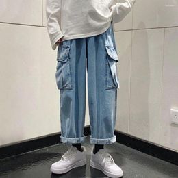 Men's Jeans Men Summer Cargo Retro Loose Fit For With Multi Pockets Wide Leg Denim Pants Streetwear Style