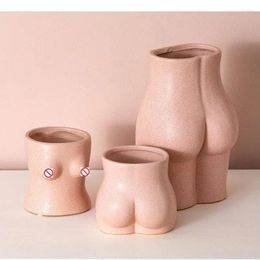 Vases Pink Ceramic Human Body Vase Sculpture Statue Art Decorative Flower Arrangement Flowerpot Home Decor