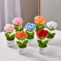 Decorative Flowers 1PC Fashion Home Decor Crochet Flower Rose Potted Bonsai Desktop Ornament Hand Knitting