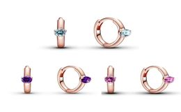 925 Sterling Silver Light Blue Purple Pink Solitaire Huggie Hoop Earrings luxury for Women Girls Fit P Jewellery Brincos 289305315520