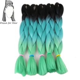 Desire for hair 10packs per lot 24inch 100g heat resistant synthetic ombre jumbo braiding hair 3 tone green Colour 240426