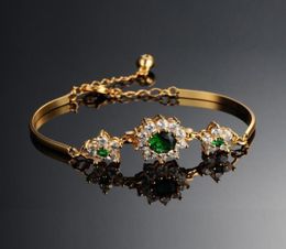 Fashion Tennis Bangle Bracelets Chains Gold Plated Shiny Flower Round Green Zircon Jewelry Bridal Wedding Designers Bracelet For W2448848