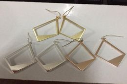 Fashion Hollow Rhombus Shape Copper Geometric Drop Earrings for Women Unique Polished Metal Statement Earrings 2019 Spring Summer 7351459