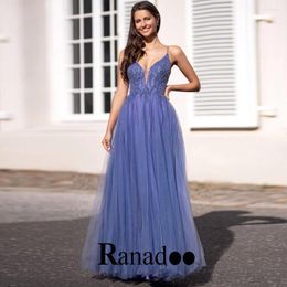 Party Dresses Ranadoo Attractive Deep V Neck Prom For Wedding A Line Tulle Sleeveless Lacing Up Sequins And Beadings De Fiesta